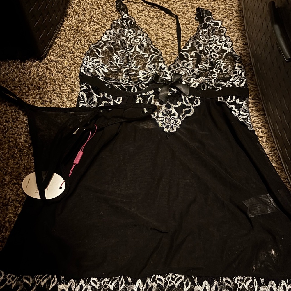 Black and White Lace Lingerie Top